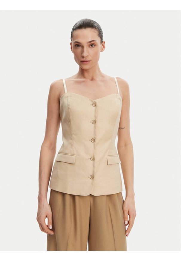 Guess Top W5GH0L WH5L2 Beżowy Regular Fit. Kolor: beżowy. Materiał: len