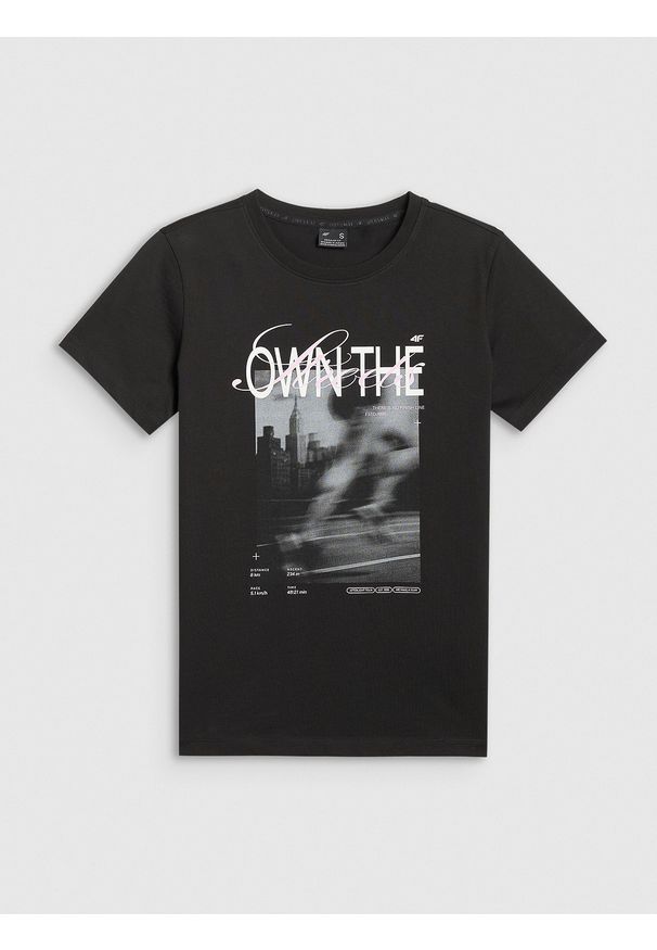 4f - 4F T-shirt regular z nadrukiem damski - czarny S. Okazja: na co dzień. Kolor: czarny. Materiał: dzianina, bawełna, dresówka, jeans. Wzór: nadruk. Styl: casual, klasyczny