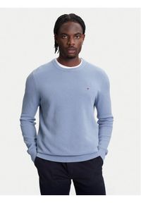 TOMMY HILFIGER - Tommy Hilfiger Sweter Essential MW0MW36347 Błękitny Regular Fit. Kolor: niebieski. Materiał: bawełna