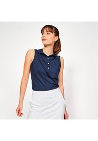 INESIS - Koszulka polo do golfa bez rękawów damska Inesis WW500. Typ kołnierza: polo, golf. Kolor: niebieski. Materiał: poliester, elastan, materiał. Długość rękawa: bez rękawów. Styl: elegancki