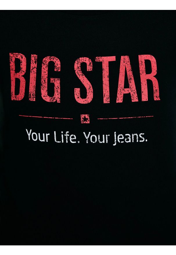 Big-Star - Koszulka damska o klasycznym kroju czarna Brunona 906. Kolor: czarny. Materiał: jeans, bawełna. Wzór: aplikacja, nadruk. Styl: klasyczny