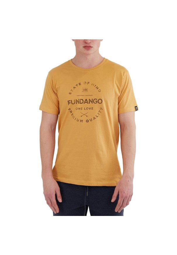 FUNDANGO - T-shirt męski Fundango Basic - T Logo-4 krótki rękaw. Kolor: żółty. Materiał: bawełna, materiał. Długość rękawa: krótki rękaw. Długość: krótkie. Sport: turystyka piesza