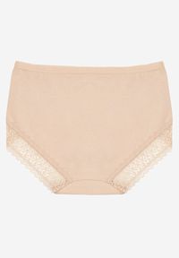 Renee - Beżowe Bawełniane Majtki Figi Zdobione Koronką Idilene. Kolekcja: plus size. Kolor: beżowy. Materiał: koronka, bawełna. Wzór: koronka, aplikacja