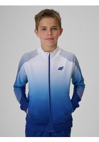 4f - 4F Bluza sportowa regular bez kaptura chłopięca - niebieska 122/128 (6-8 lat). Typ kołnierza: bez kaptura. Kolor: wielokolorowy. Materiał: materiał, dresówka. Długość rękawa: raglanowy rękaw. Sezon: lato. Sport: pływanie, fitness #1