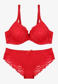 Born2be - Czerwony Klasyczny Komplet Biustonosz i Majtki Figi z Koronką Ezilene. Kolor: czerwony. Materiał: koronka. Wzór: koronka #4