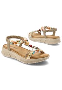 Sandały damskie Artiker, cholewka z materiału eleganckie dodatki na płaskiej podeszwie, beżowe, 58C0001. Okazja: na co dzień. Zapięcie: pasek. Kolor: beżowy. Materiał: materiał. Wzór: paski. Sezon: lato. Obcas: na płaskiej podeszwie. Styl: elegancki #5