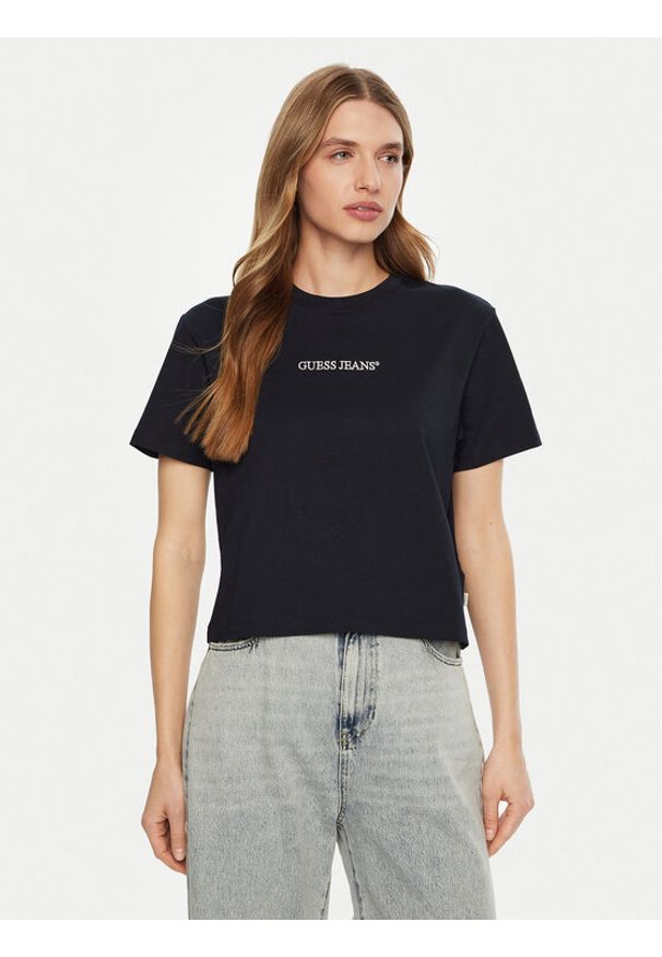 Guess Jeans T-Shirt W5RI42 K8HM0 Niebieski Regular Fit. Kolor: niebieski. Materiał: bawełna