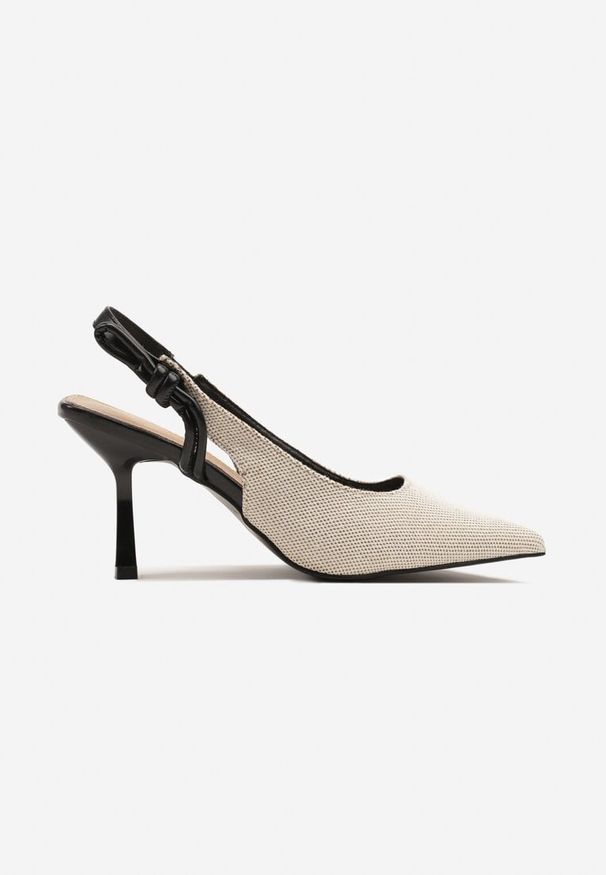 Renee - Beżowo-Czarne Sandały na Szpilce Typu Slingback z Wiązaniem Elliranea. Okazja: na co dzień. Kolor: beżowy. Obcas: na szpilce. Styl: klasyczny, elegancki, casual