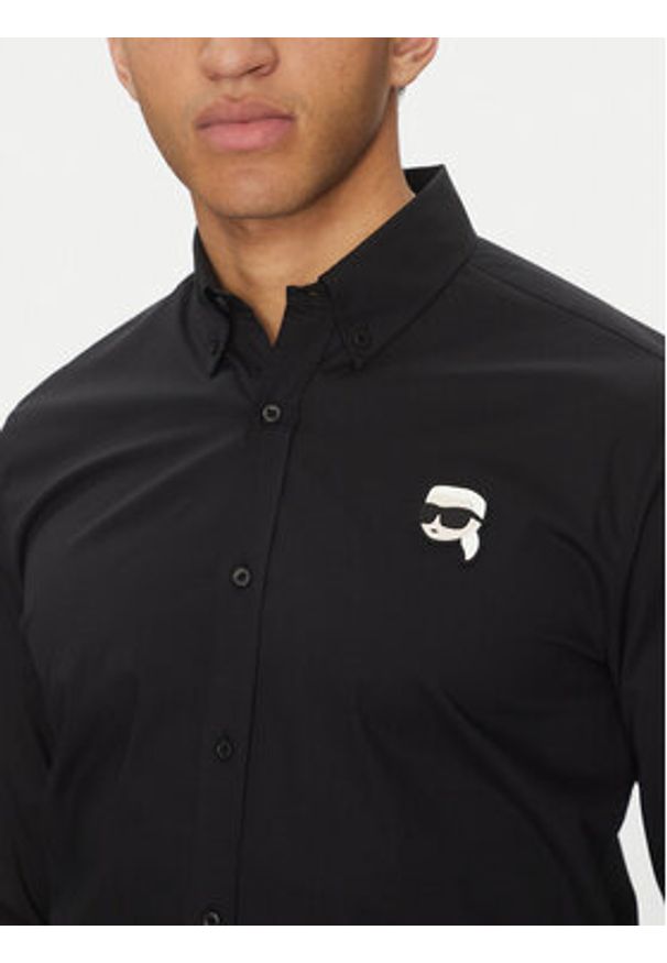Karl Lagerfeld - KARL LAGERFELD Koszula 605911 552671 Czarny Slim Fit. Typ kołnierza: dekolt w karo. Kolor: czarny. Materiał: bawełna