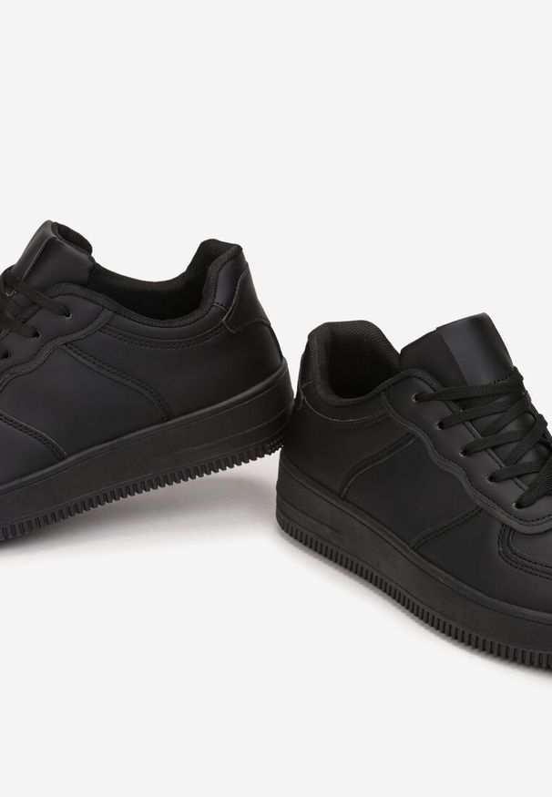 Renee - Czarne Sneakersy Sznurowane na Grubej Podeszwie Taleith. Wysokość cholewki: przed kostkę. Kolor: czarny. Materiał: materiał. Szerokość cholewki: normalna