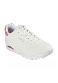 skechers - Buty sportowe Sneakersy damskie, Skechers Uno - Pop Back. Zapięcie: sznurówki. Kolor: biały. Materiał: materiał, syntetyk, tkanina. Szerokość cholewki: normalna. Sport: turystyka piesza