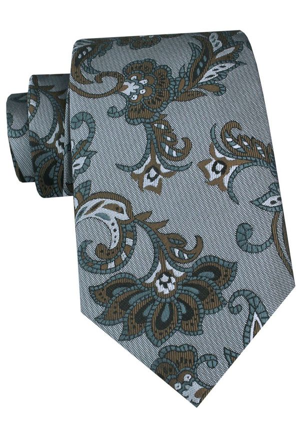 Męski Krawat - Chattier - Stalowy w Kwiaty. Kolor: szary. Materiał: tkanina. Wzór: kwiaty. Styl: elegancki, klasyczny, wizytowy