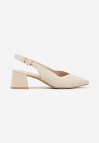 Renee - Beżowe Czółenka VICES Soft Fit Slingback na Lakierowanym Słupku z Elastyczną Cholewką Comfort Coromenis. Zapięcie: sprzączka. Kolor: beżowy. Materiał: lakier. Szerokość cholewki: normalna. Obcas: na słupku. Styl: elegancki #9