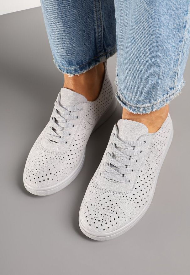 Born2be - Szare Sneakersy Ażurowe Sznurowane Telalina. Okazja: na co dzień. Kolor: szary. Wzór: ażurowy