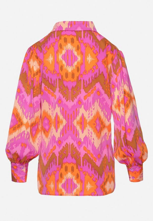 Born2be - Fuksjowa Koszula z Bufiastymi Rękawami w Etno Wzór Ithilwen. Kolor: różowy. Styl: etno