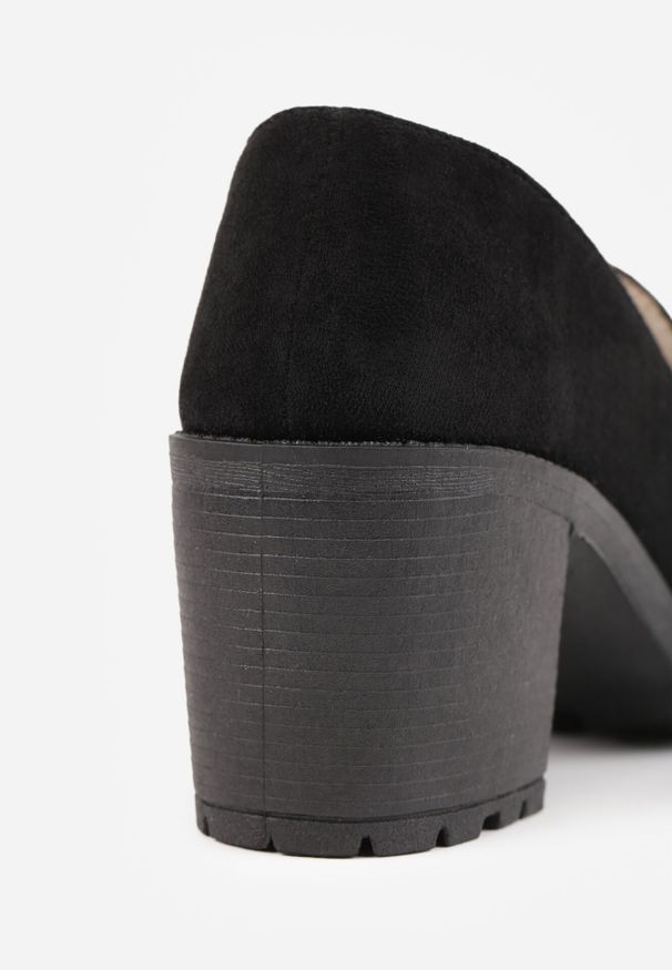 Born2be - Czarne Półbuty na Słupku i Niskiej Platformie w Stylu Mokasynów Molana. Okazja: do pracy. Kolor: czarny. Materiał: jedwab. Obcas: na platformie. Styl: klasyczny, elegancki