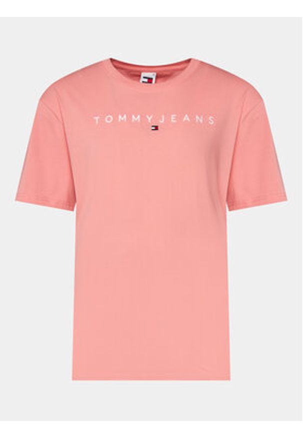 Tommy Jeans T-Shirt Linear Logo DM0DM17993 Różowy Regular Fit. Kolor: różowy. Materiał: bawełna