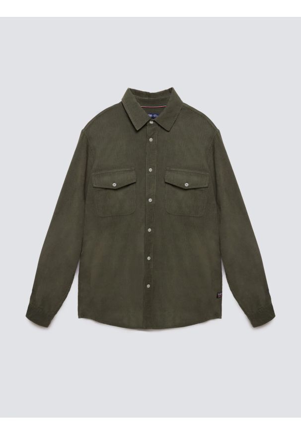 Big-Star - Koszula męska z drobnego sztruksu khaki Cordwis 303. Kolor: zielony. Materiał: sztruks