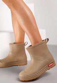 Born2be - Ciemnobeżowe Kalosze Melenope. Okazja: na co dzień. Wysokość cholewki: za kostkę. Nosek buta: okrągły. Kolor: beżowy. Materiał: guma. Szerokość cholewki: szeroka. Wzór: gładki, jednolity, napisy, kolorowy. Styl: casual #1