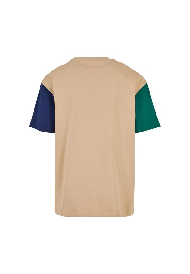 Urban Classics - T-shirt Męski Blok Kolorystyczny Ekologiczny Oversized. Kolor: beżowy