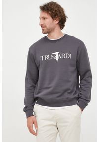 Trussardi Jeans - Trussardi bluza bawełniana męska kolor szary z nadrukiem. Kolor: szary. Materiał: bawełna. Wzór: nadruk #3