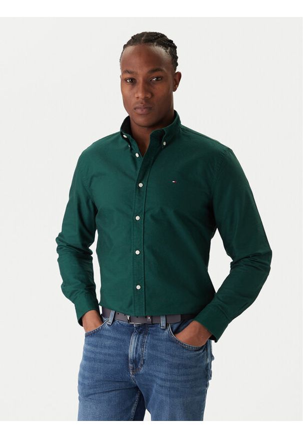 TOMMY HILFIGER - Tommy Hilfiger Koszula Solid Heritage MW0MW35774 Zielony Regular Fit. Kolor: zielony. Materiał: bawełna