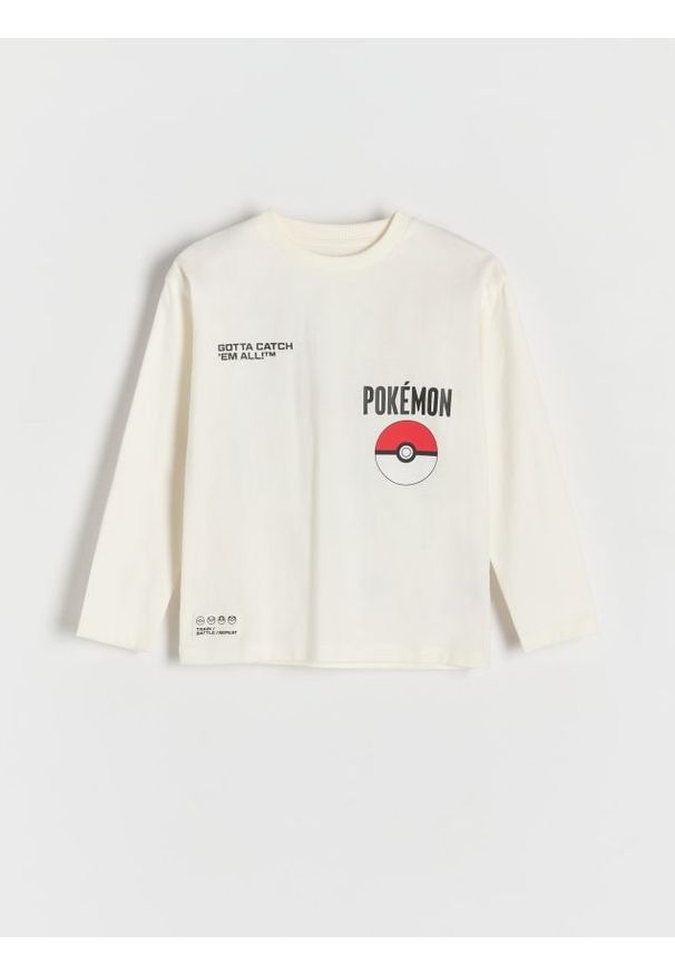 Reserved - Longsleeve Pokémon - złamana biel. Materiał: bawełna, dzianina. Długość rękawa: długi rękaw