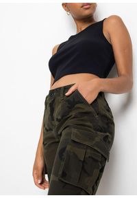 bonprix - Spodnie bojówki z czystej bawełny. Kolor: zielony. Materiał: bawełna. Wzór: moro #3