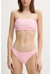 Juicy Couture - JUICY COUTURE Różowy strój kąpielowy Bandeau Bikini Set, Rozmiar L. Kolor: różowy. Materiał: nylon, elastan, materiał