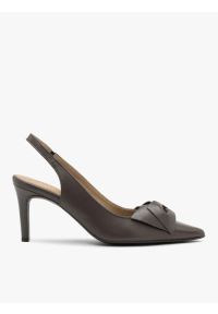 Ryłko - Szare czółenka slingback z kokardą. Kolor: szary. Materiał: skóra. Obcas: na obcasie. Styl: street, elegancki, klasyczny, wizytowy. Wysokość obcasa: średni #1