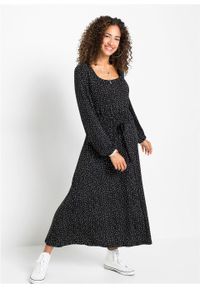 Sukienka z dżerseju bonprix czarno-biały w kropki. Kolor: czarny. Materiał: jersey. Długość rękawa: długi rękaw. Wzór: kropki #5