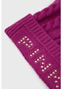 Pinko czapka kolor fioletowy. Kolor: fioletowy. Materiał: materiał, dzianina. Wzór: ze splotem #3