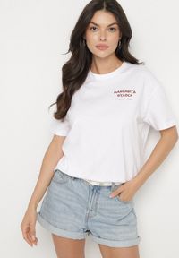 Born2be - Biało-Czerwony Bawełniany T-shirt Typu Oversize z Nadrukiem i Napisem Fillana. Okazja: na co dzień. Kolor: biały. Materiał: bawełna. Wzór: napisy, nadruk. Styl: casual #4