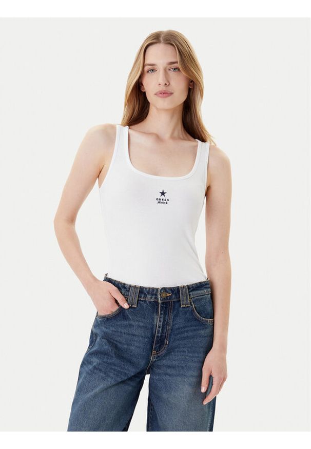 Guess Jeans Top W4YP48 KA0H1 Biały Regular Fit. Kolor: biały. Materiał: bawełna