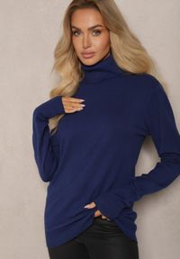 Renee - Granatowy Klasyczny Golf Longsleeve z Dodatkiem Wiskozy Leriona. Typ kołnierza: golf. Kolor: niebieski. Materiał: wiskoza. Długość rękawa: długi rękaw. Styl: klasyczny #4