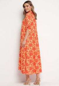 Born2be - Pomarańczowa Sukienka Maxi w Kwiatowy Wzór z Koszulową Górą Lithaia. Kolor: pomarańczowy. Długość rękawa: długi rękaw. Wzór: kwiaty. Sezon: wiosna, lato. Typ sukienki: koszulowe. Długość: maxi #2