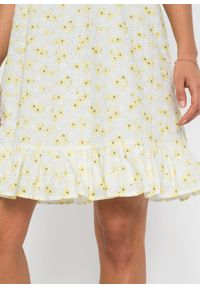 Sukienka z koronką bonprix biel wełny - żółty w kwiaty. Kolor: biały. Materiał: wełna, koronka. Długość rękawa: na ramiączkach. Wzór: kwiaty, koronka. Styl: elegancki #5