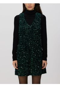 Reserved - Cekinowa sukienka mini - ciemnozielony. Kolor: zielony. Materiał: dzianina. Typ sukienki: proste. Długość: mini #1