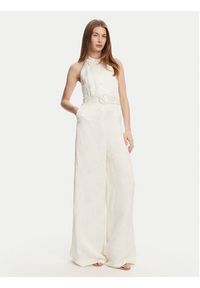 TwinSet - TWINSET Kombinezon 251TT2170 Écru Wide Leg. Kolor: kremowy. Materiał: wiskoza, len #2