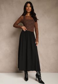 Renee - Czarna Rozkloszowana Spódnica z Bawełny Tussala. Kolor: czarny. Materiał: bawełna. Styl: elegancki #1