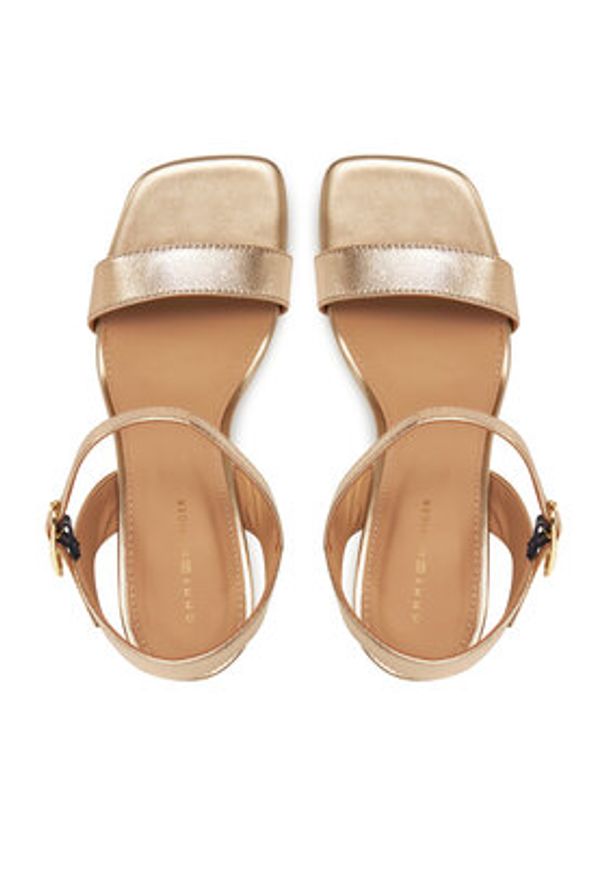TOMMY HILFIGER - Tommy Hilfiger Sandały High Heel Golden Leather Sandal FW0FW08674 Złoty. Kolor: złoty. Materiał: skóra