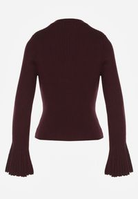 Born2be - Bordowy Kardigan z Wiskozą Ozdobiony Rozszerzanymi Rękawami i Guzikami Tiolenda. Okazja: na co dzień. Kolor: czerwony. Materiał: wiskoza. Wzór: aplikacja. Styl: casual, elegancki #6