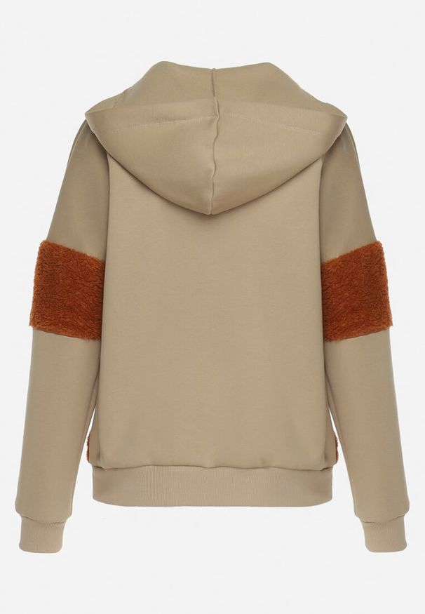 Born2be - Beżowa Dwukolorowa Bluza z Bawełny z Polarowymi Wstawkami i Kapturem Dikea. Kolor: beżowy. Materiał: polar, bawełna. Sezon: zima. Styl: elegancki