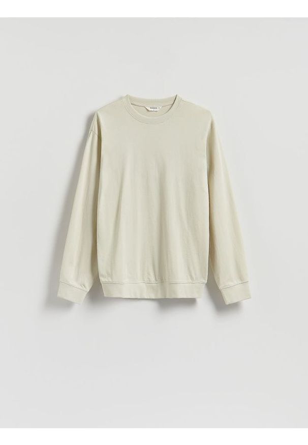 Reserved - Gładki longsleeve - jasnozielony. Kolor: zielony. Materiał: bawełna, dzianina. Długość rękawa: długi rękaw. Wzór: gładki