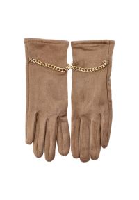 Brązowe Rękawiczki Glamour Damskie Armodo. Kolor: brązowy. Materiał: materiał. Sezon: zima. Styl: glamour #4
