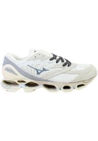 Buty sportowe Mizuno z niebieskiej skóry. Kolor: szary, niebieski, wielokolorowy. Materiał: skóra. Sezon: lato. Sport: bieganie, fitness #1