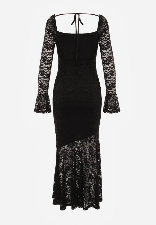 Born2be - Czarna Koronkowa Sukienka VICES o Eleganckim Kroju z Wiązaniem na Plecach Irinlenne. Okazja: na randkę. Kolor: czarny. Materiał: koronka. Styl: elegancki