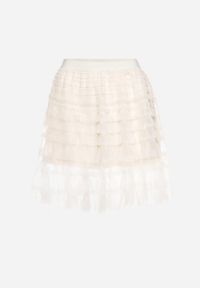 Born2be - Beżowa Spódnica Rozkloszowana z Gumką w Talii Powleczona Tiulowym Materiałem Firila. Okazja: na randkę. Kolor: beżowy. Materiał: tiul, materiał #7