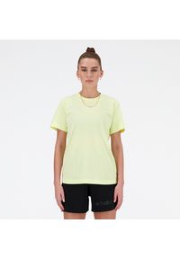 Koszulka damska New Balance WT41554LLT – zielona. Kolor: zielony. Materiał: bawełna. Długość rękawa: krótki rękaw. Długość: krótkie