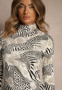Renee - Jasnoszara Bluzka Longsleeve z Bawełny z Półgolfem i Panterkowym Printem Unalla. Kolor: szary. Materiał: bawełna. Długość rękawa: długi rękaw. Wzór: nadruk #4